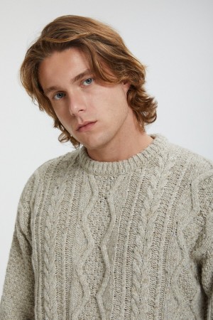 Chandails Baracuta Aran Crew Neck Blanche | PAJHBG-604