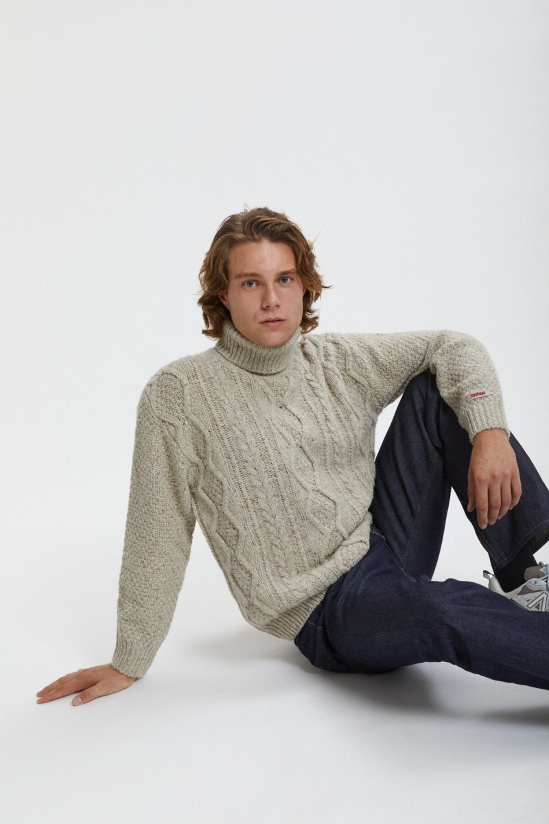 Chandails Baracuta Aran Turtle Neck Blanche | NVJXUG-785
