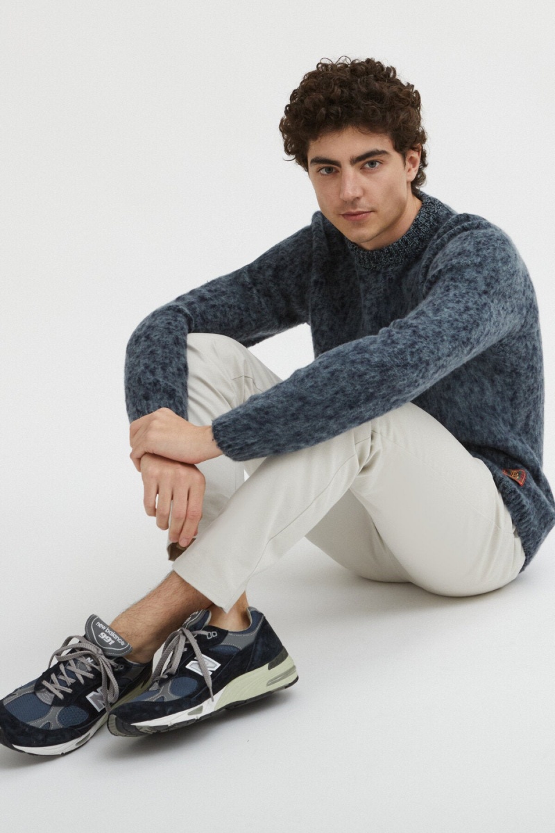 Chandails Baracuta Brushed Luxury Crew Neck Paon Bleu | IRHOVB-309