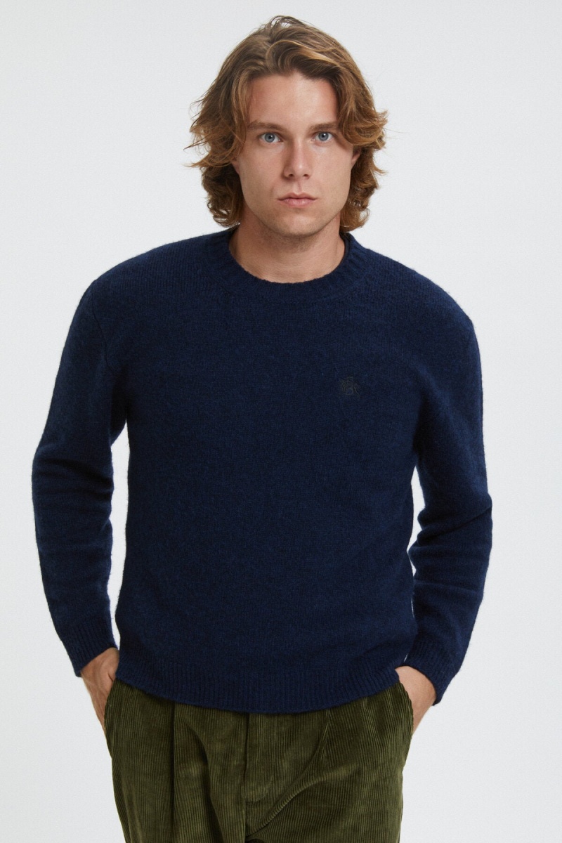 Chandails Baracuta Laine Crew Neck Bleu Marine | XIPAJR-465