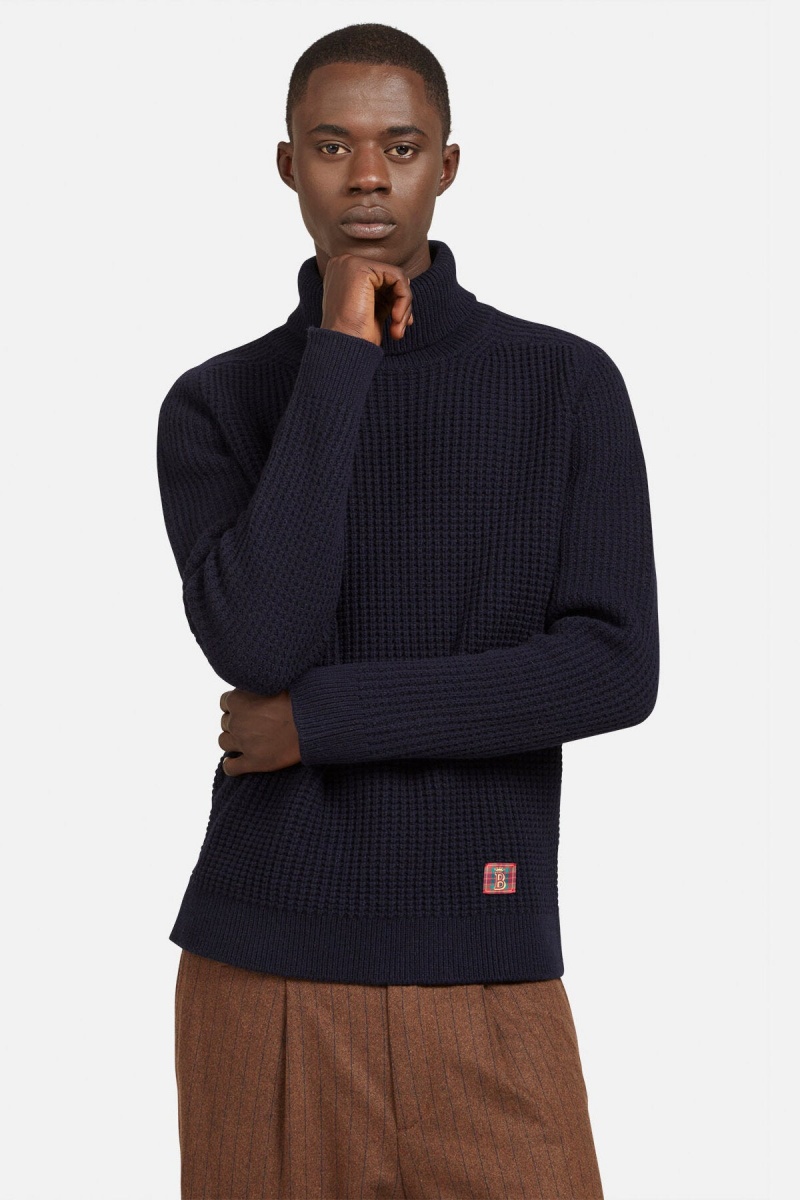 Chandails Baracuta Waffle Turtle Neck Bleu Marine | KUMZNH-627