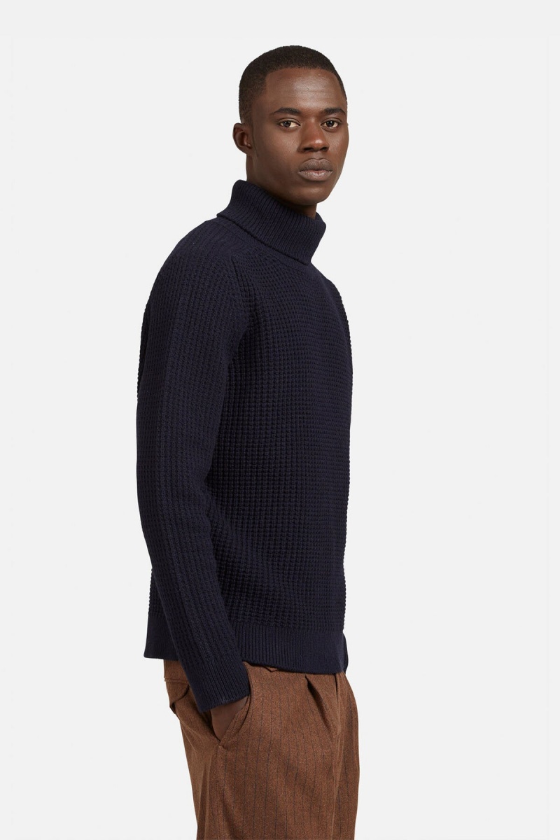 Chandails Baracuta Waffle Turtle Neck Bleu Marine | KUMZNH-627