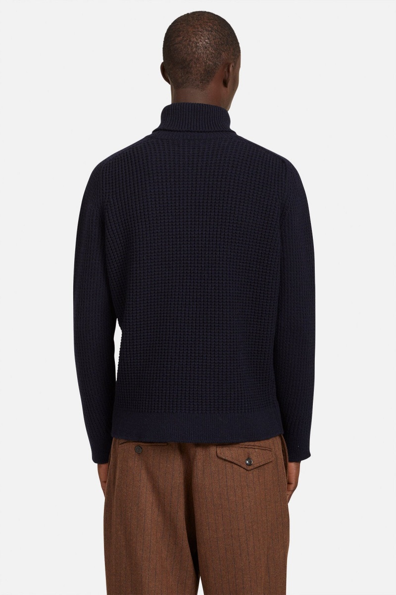 Chandails Baracuta Waffle Turtle Neck Bleu Marine | KUMZNH-627