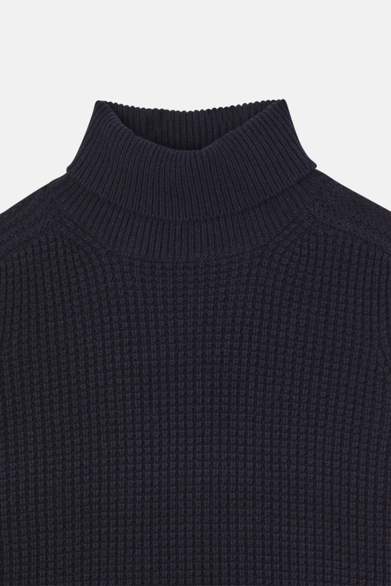 Chandails Baracuta Waffle Turtle Neck Bleu Marine | KUMZNH-627