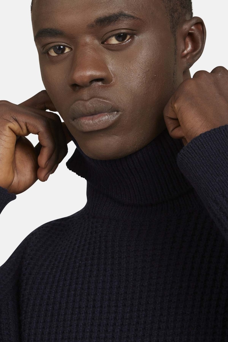 Chandails Baracuta Waffle Turtle Neck Bleu Marine | KUMZNH-627