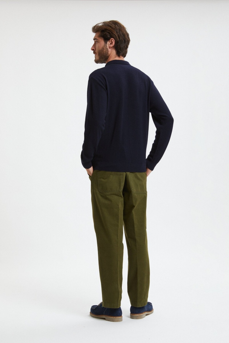 Polos Baracuta Rice Stitch Long Sleeve Bleu Marine | HDOTAF-702