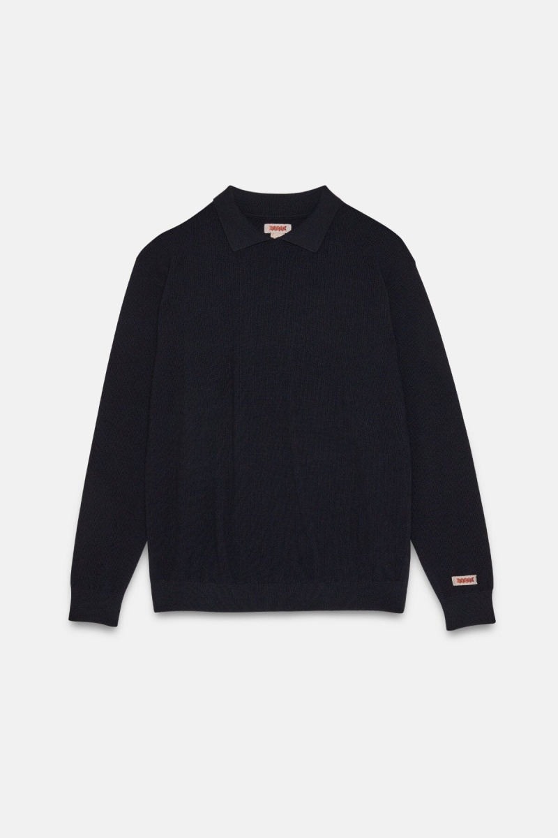 Polos Baracuta Rice Stitch Long Sleeve Bleu Marine | HDOTAF-702