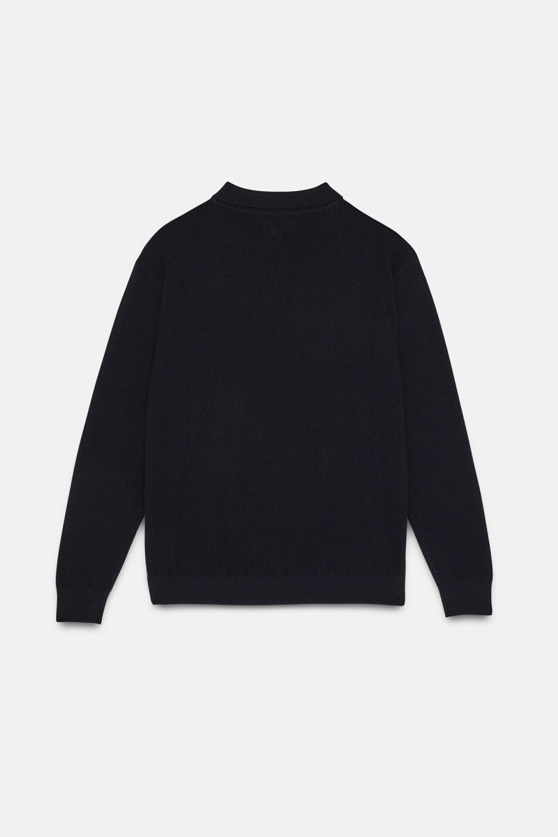 Polos Baracuta Rice Stitch Long Sleeve Bleu Marine | HDOTAF-702