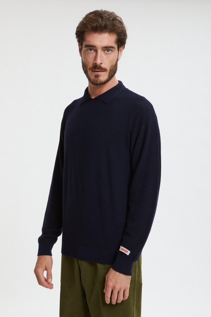 Polos Baracuta Rice Stitch Long Sleeve Bleu Marine | HDOTAF-702